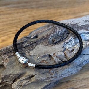 Black leather pandora charm bracelet